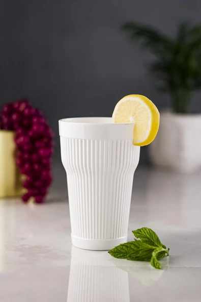 Akrilik Beyaz 6'lı Uzun Bardak & Su Meşrubat Bardağı 400 ml ( Cam Değildir ) - Resim 5