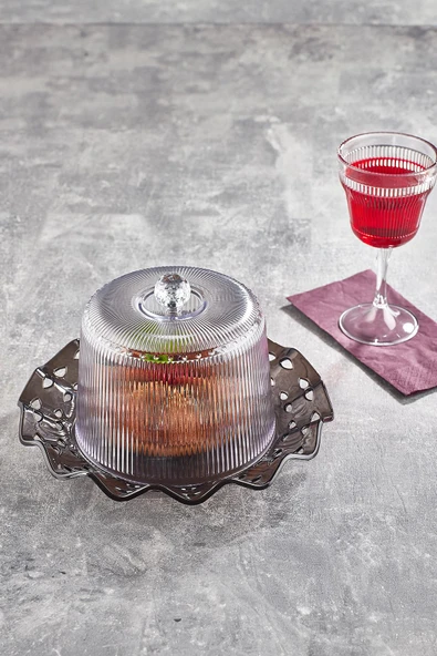 Akrilik Barok Füme Renk Kek Fanus & Kek Saklama Kabı & Şık Sunum Organizeri 26 Cm ürün görseli