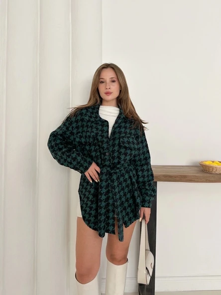 Uzun kaşe gömlek petrol yeşili st255812 - 3