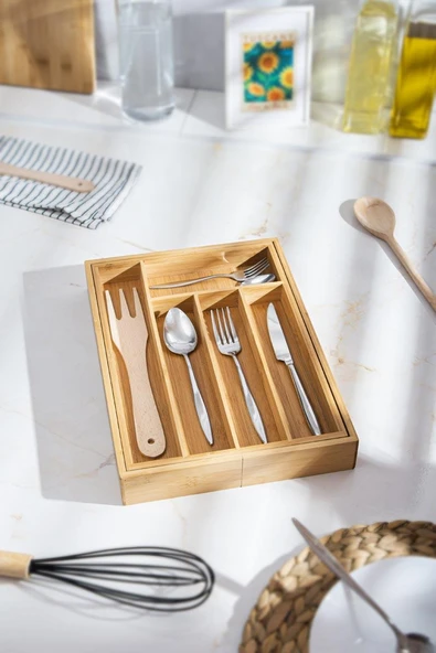 Bambu Ayarlanabilir Çekmece içi Kaşıklık & Çekmece İçi Organizer  (25*35*5 / 39*35*5) - Resim 4