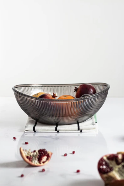 Akrilik Barok Füme Büyük Oval Meyve & Salata Kasesi & Karıştırma Kabı / 3,3 Lt  (CAM DEĞİLDİR) - 3