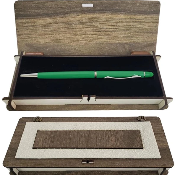 Deri Ahşap Kutulu Yeşil Dokunmatik Kalem ürün görseli