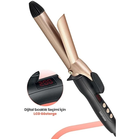 Goldmaster Shine Dijital Göstergeli Seramik Plakalı 25 mm Saç Şekillendirici Maşa Gold IN6136 - Resim 2