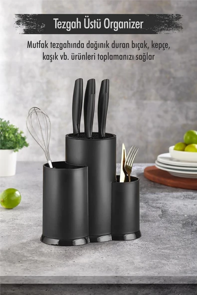 Tezgah Üstü Siyah Kaşıklık & Bıçaklık & Kepçelik & Organizer ürün görseli 1