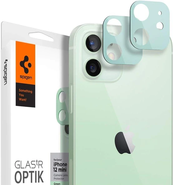 Spigen iPhone 12 Mini ile Uyumlu Kamera Lens Cam Ekran Koruyucu Glas.tR Optik (2 Adet) Green ürün görseli