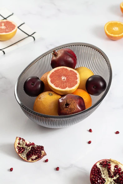 Akrilik Barok Füme Büyük Oval Meyve & Salata Kasesi & Karıştırma Kabı / 3,3 Lt (CAM DEĞİLDİR) - 5