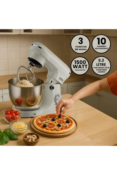 Lydsto Kitchen Helper Pv-4700 1500w-5.2 Litre -10 Kademe Hız Ayarı Stand Mikser Hamur Yoğurma Makinesi Krem ürün görseli