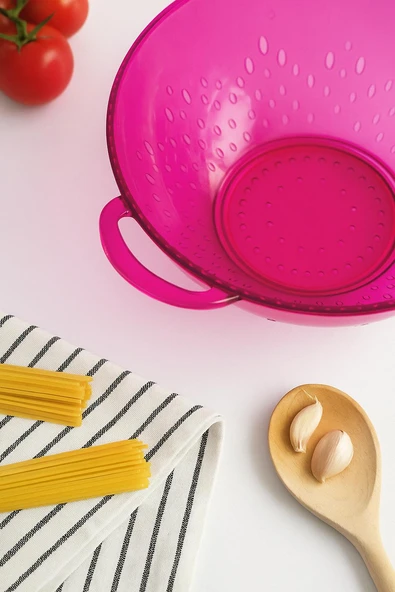 Akrilik Pembe Makarna Süzgeçi & Sebze Meyve Süzgeçi - Resim 5