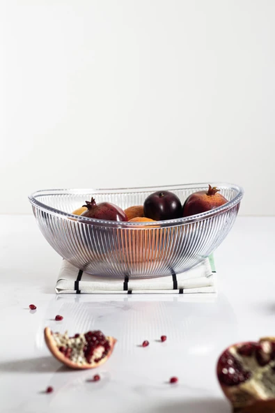 Akrilik Barok Şeffaf Büyük Oval Meyve & Salata Kasesi & Karıştırma Kabı / 3,3 Lt  (CAM DEĞİLDİR) - 4