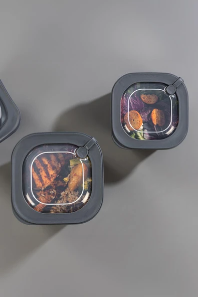 Kare 3 Parça Vakumlu Sızdırmaz Hava Almaz Saklama Kabı Seti Füme (1800/1100/600 Ml) - Resim 4