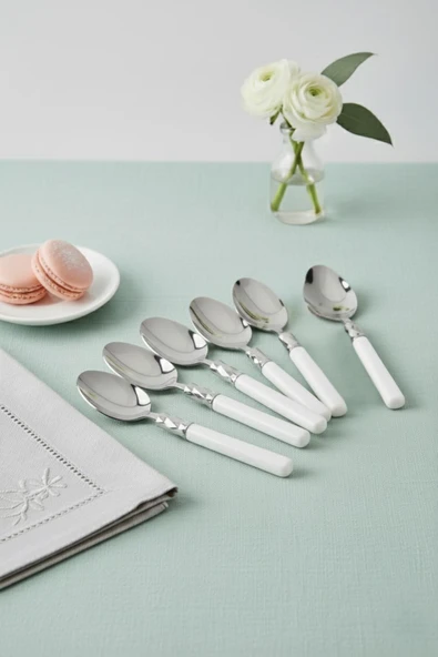 6 lı Paslanmaz Çelik Soft Beyaz Yemek Kaşığı Seti - Resim 2