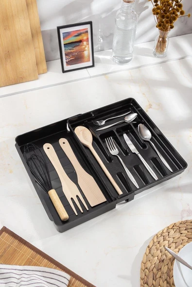 Akrilik Siyah Ayarlanabilir Çekmece İçi Kaşıklık & Çekmece İçi Organizeri (35*28*5 / 35*44*5) ürün görseli