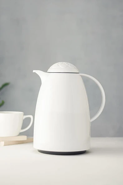 1 LT Isı Yalıtımlı Çay Ve Soğuk Su Termosu Soft Beyaz (12 Saat Sıcak Tutar& İçi Camdır) - Resim 4