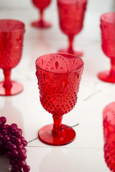 Akrilik Kırmızı Tekli Kadeh & Su Meşrubat Kahve Yanı Bardağı 450 ml ( Cam Değildir ) ürün görseli 1