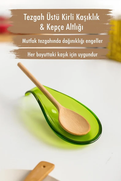 Akrilik Yeşil Tezgah Üstü Kirli Kaşıklık & Kepçe Altlığı ürün görseli