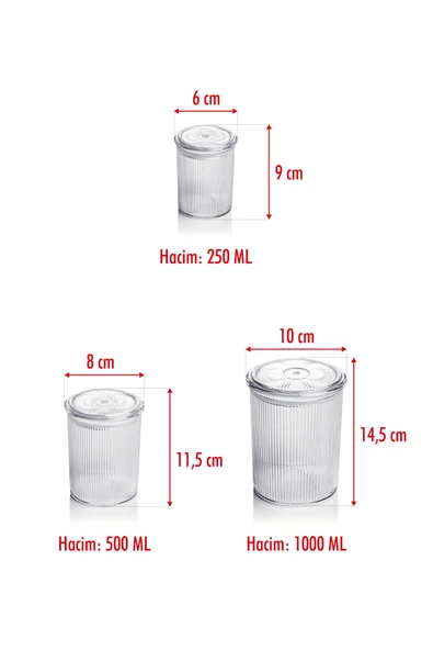 12'li Barok Yuvarlak 3 Boy Kavanoz Seti & Saklama Kabı & Erzak Kabı  (4*1000 ML, 4*500 ML,4*250 ML) - Resim 5