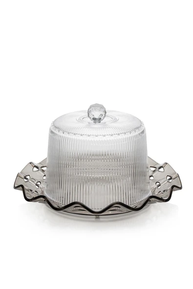 Akrilik Barok Füme Renk Kek Fanus & Kek Saklama Kabı & Şık Sunum Organizeri 26 Cm - Resim 3