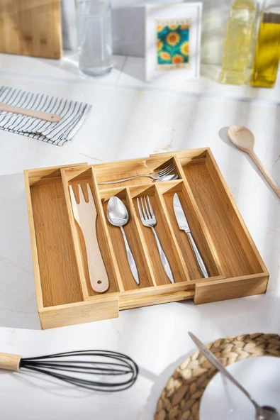 Bambu Ayarlanabilir Çekmece içi Kaşıklık & Çekmece İçi Organizer  (25*35*5 / 39*35*5) - Resim 3