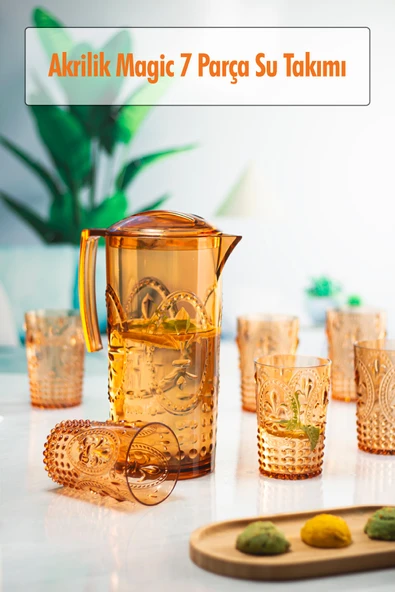 Akrilik Bal Sürahi 2,3 lt Ve 6'lı Su Meşrubat Kahve Yanı Bardağı 400 ml Seti ( Cam Değildir ) ürün görseli 1