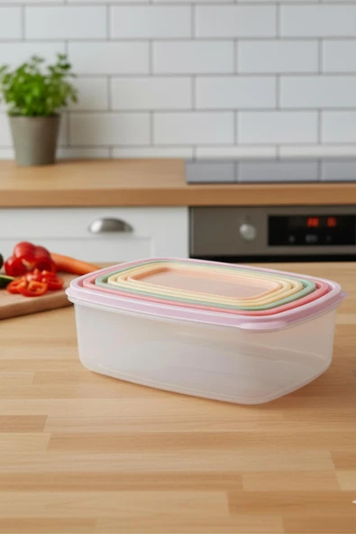 6 lı Renkli Saklama Kabı Seti 3 lt Mutfak Düzenleyici - Resim 2