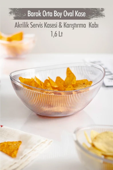 Akrilik Barok Şeffaf Orta Boy Oval Meyve & Salata Kasesi & Karıştırma Kabı / 1,6 Lt  (CAM DEĞİLDİR) - 2