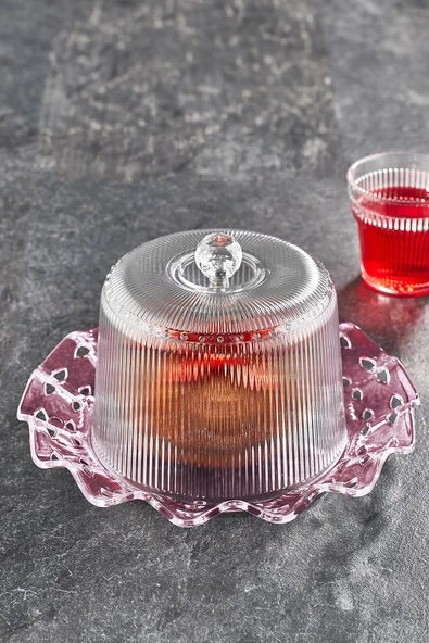 Akrilik Barok Mürdüm Renk Kek Fanus & Kek Saklama Kabı & Şık Sunum Organizeri 26 Cm ürün görseli 1