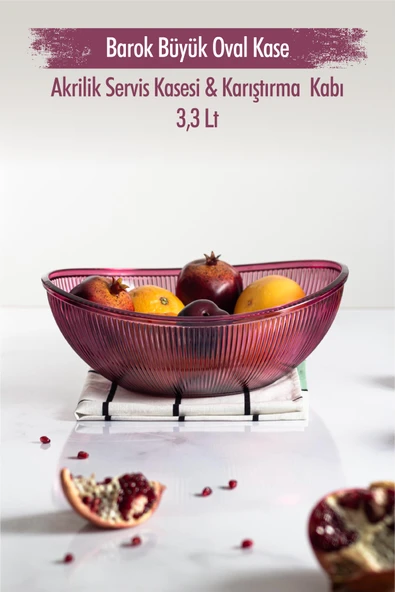 Akrilik Barok Mürdüm Büyük Oval Meyve & Salata Kasesi & Karıştırma Kabı / 3,3 Lt  (CAM DEĞİLDİR) - 2