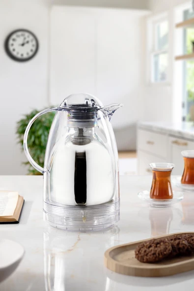 1.5 LT Isı Yalıtımlı Çay Ve Soğuk Su Termosu Şeffaf (12 Saat Sıcak Tutar& İçi Camdır) - Resim 2