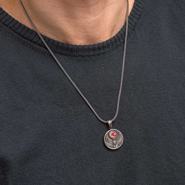 Gümüş Ayyıldız Kartal Erkek Kolye - Resim 4