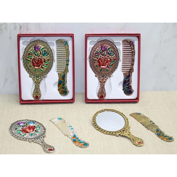 Gül Tasarımı Ayna Ve Tarak Seti Küçük Boy - Resim 2
