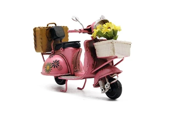 Dekoratif Metal Scooter Önü Sepetli - Resim 2