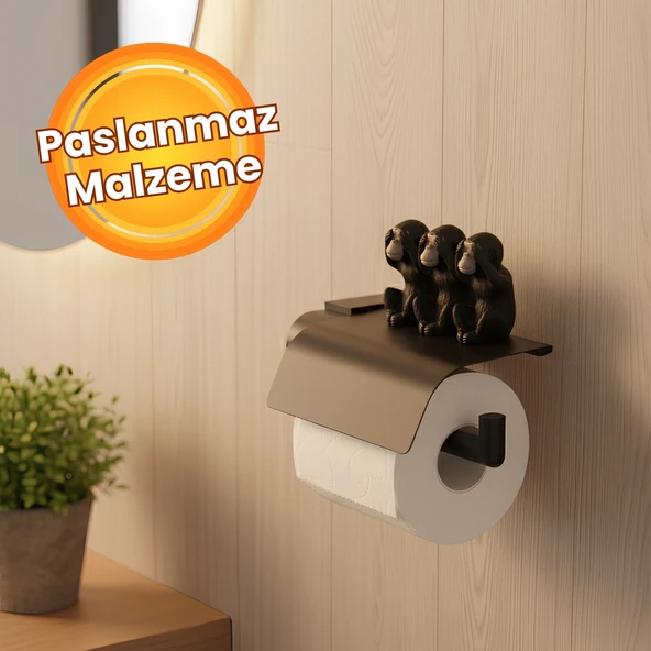 Mat Siyah Kapaklı Paslanmaz Lüks Tuvalet Kağıtlığı Vida ve Dübel Seti Dahil WC Tuvalet Kağıtlığı - Resim 3