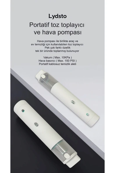 Lydsto Duo Plus Kablosuz Şarjlı Dikey El Oto Araç Süpürgesi Ve Hava Kompresörü - Beyaz - 2