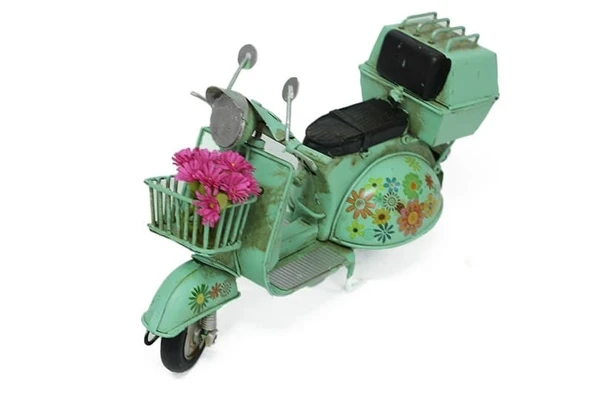 Dekoratif Metal Scooter Sepetli - Resim 3