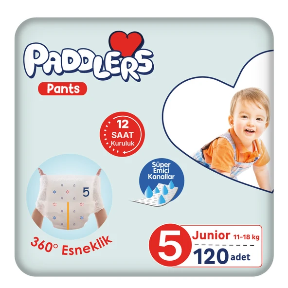 Paddlers Külot Bebek Bezi 5 Numara Junior 120 Adet (11-18 Kg) Ekstra Aylık Paket ürün görseli 1