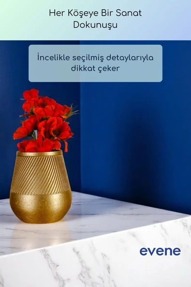 Vazo Küçük Vazo Masa Üstü Vazo Ev Dekorasyon Vazo Altın Renk Model 89 - Resim 4