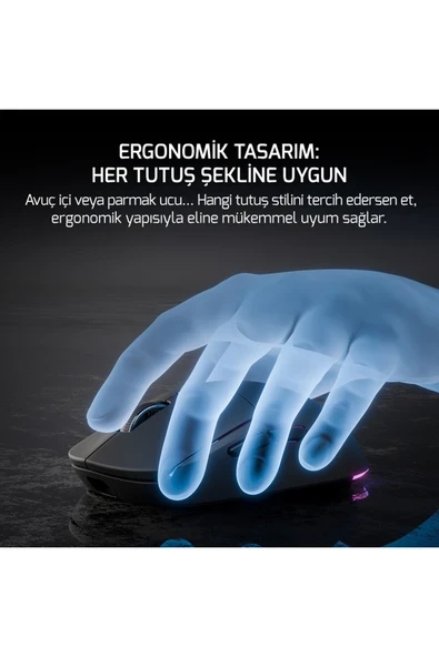 Gamepower Fenix 24.000DPI Triple Mode (Kablolu/bluetooth/2.4g) Siyah Gaming Mouse - Resim 6