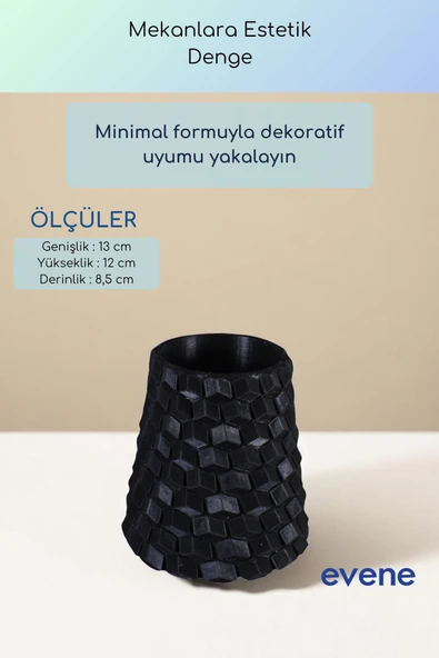 Vazo Küçük Vazo Masa Üstü Vazo Ev Dekorasyon Vazo Siyah Renk Model 84 - Resim 3