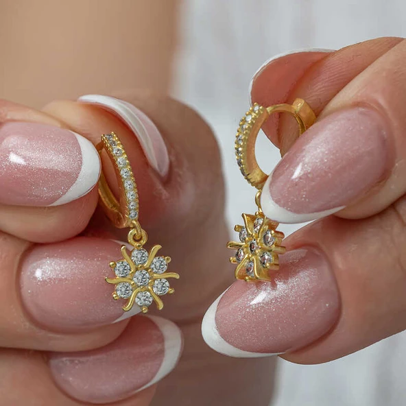 Gümüş Gold Sallantılı Güneş Kadın Küpe ürün görseli 1