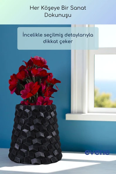 Vazo Küçük Vazo Masa Üstü Vazo Ev Dekorasyon Vazo Siyah Renk Model 84 - Resim 4