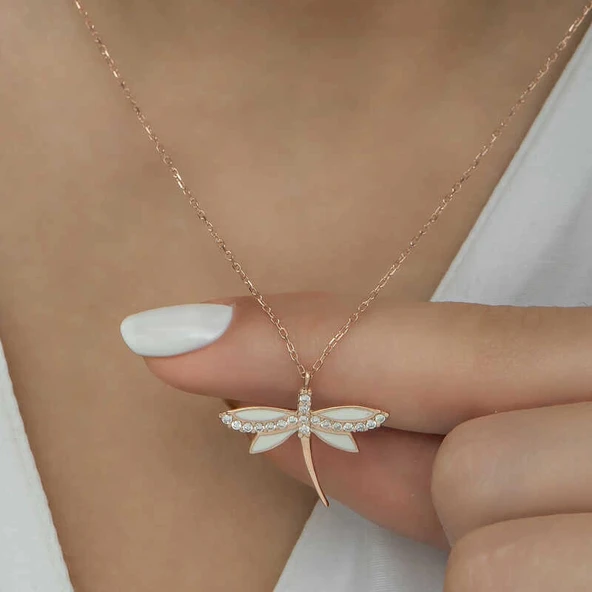 925 Ayar Gümüş Yusufçuk Kadın Gümüş Kolye - Resim 5