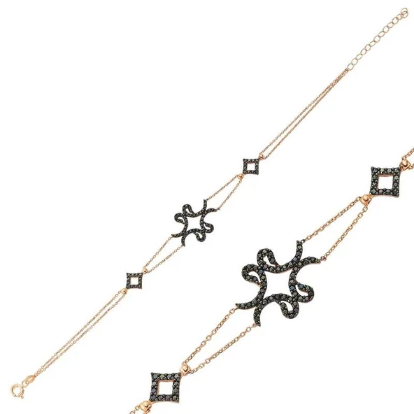 925 Ayar Gümüş Rose Dört Vavlı Bileklik - Resim 2