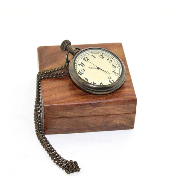 Ahşap Kutulu Pirinç Köstekli Saat - Resim 2