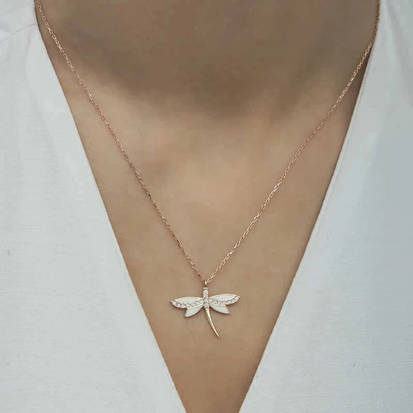 925 Ayar Gümüş Yusufçuk Kadın Gümüş Kolye - Resim 3