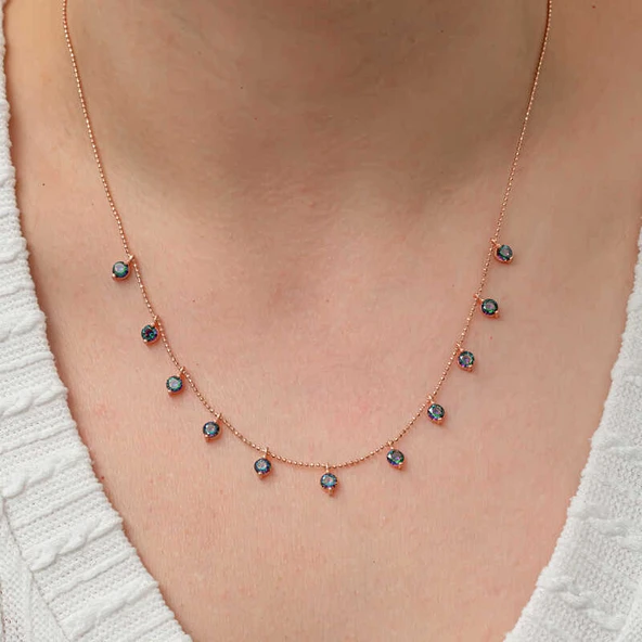 Gümüş Mistik Topaz Taşlı Rose Şans Kadın Kolye ürün görseli 1