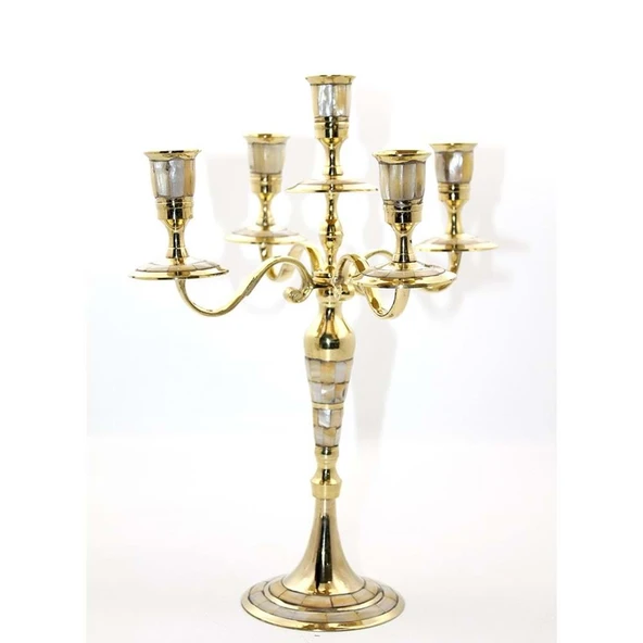 Pirinç Sedefli 5'Li Şamdan ürün görseli 1