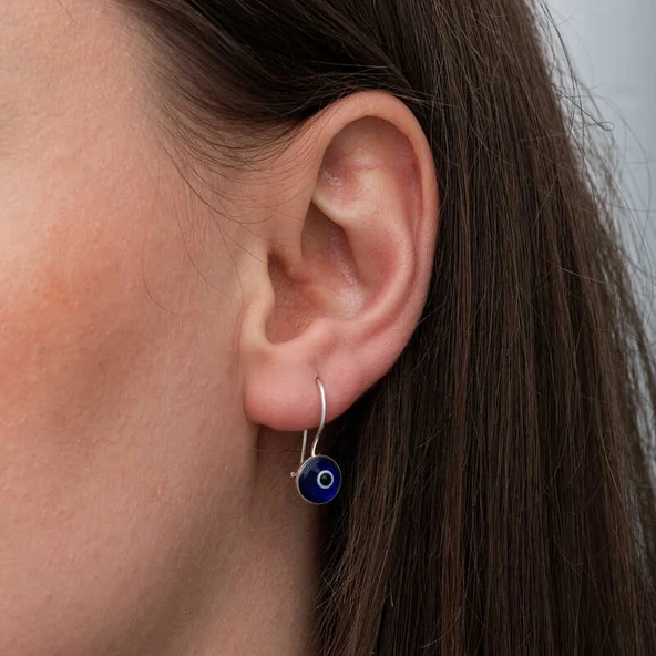 Gümüş Sallantılı Nazar Kadın Küpe - Resim 3