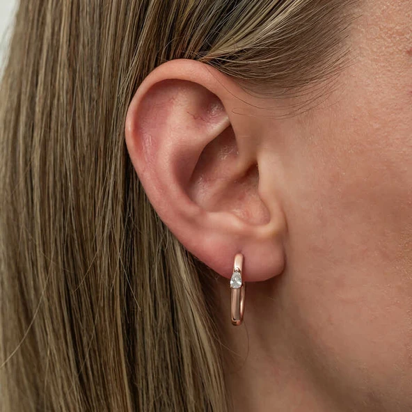 Gümüş Oval Damla Taşlı Kadın Küpe - Resim 2