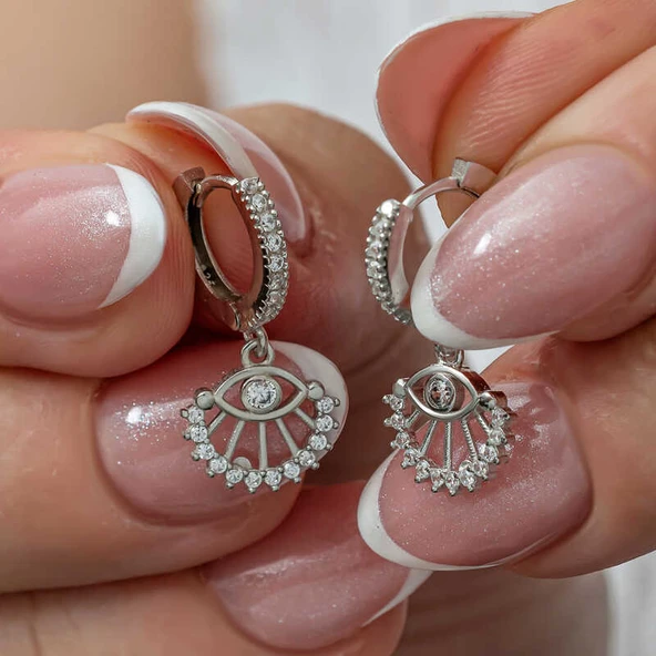 Gümüş Sallantılı Göz Kadın Küpe - Resim 4