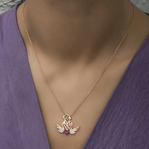 925 Ayar Gümüş Kalpli Anne Ve Çocuk Gümüş Kolye - 4